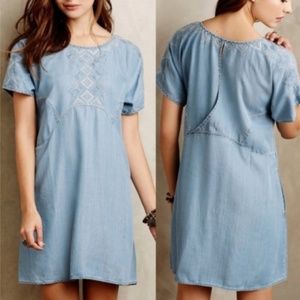 Anthro Holding Horses Chambray Embroidered Dress